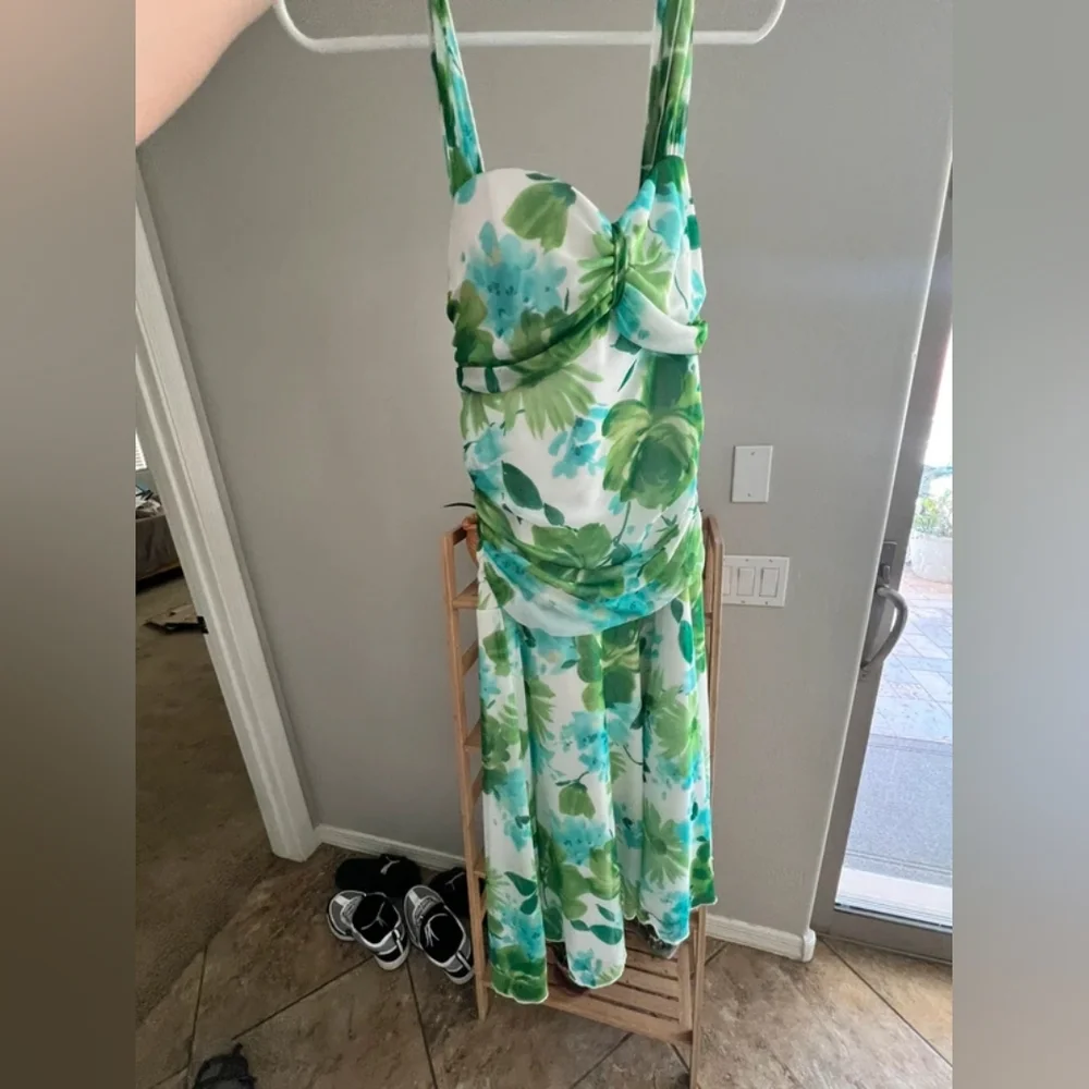 Green & Teal Floral Halter Maxi Dress